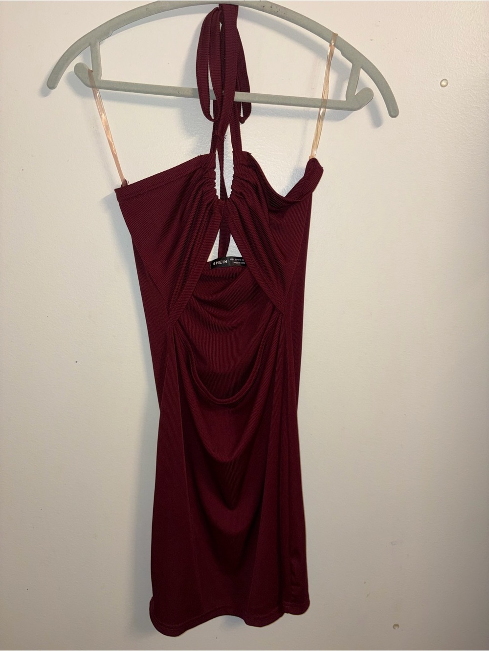 SHEIN Burgundy Halter Cowl Draped Mini Dress